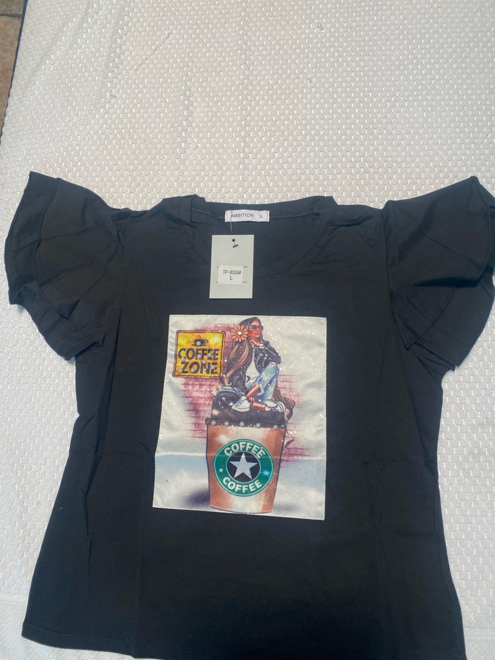 Black Women’s Graphic Tee with Coffee Print